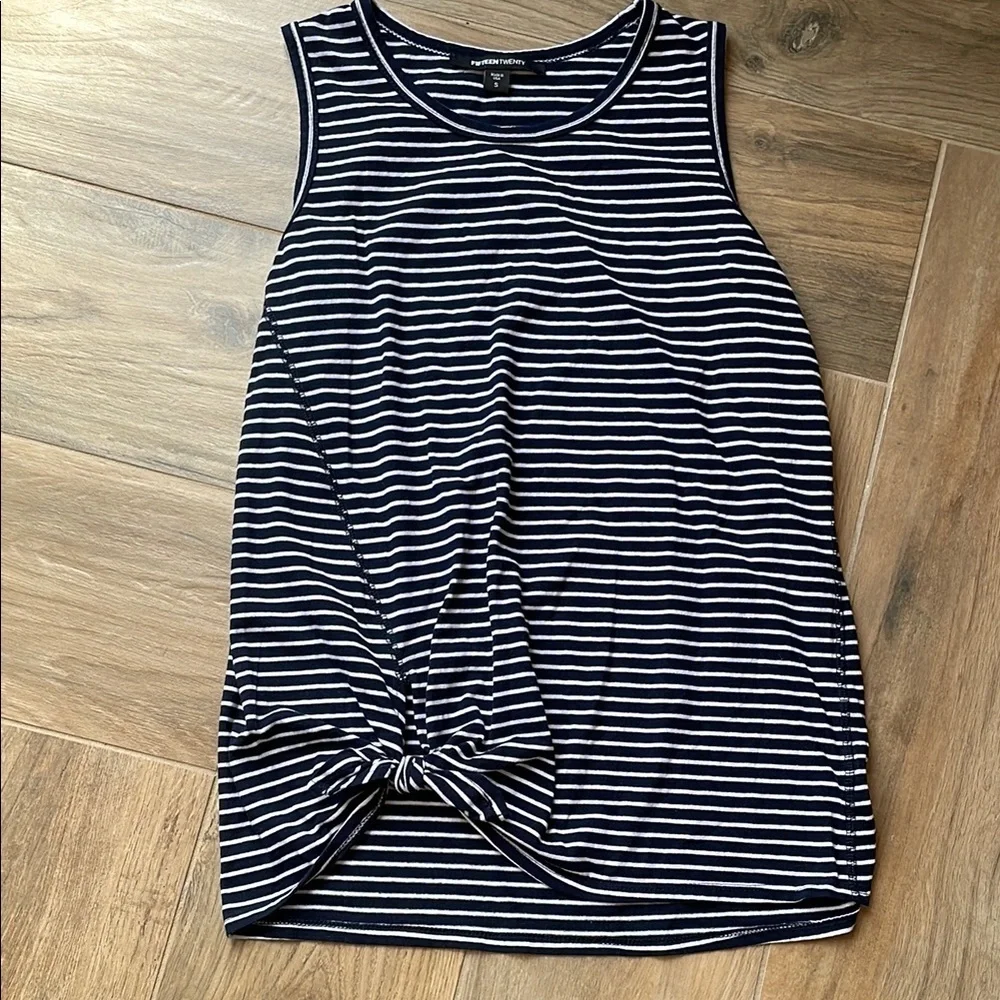 Fifteen Twenty Blue and White Tie Front Tank Top - Picture 1 of 4